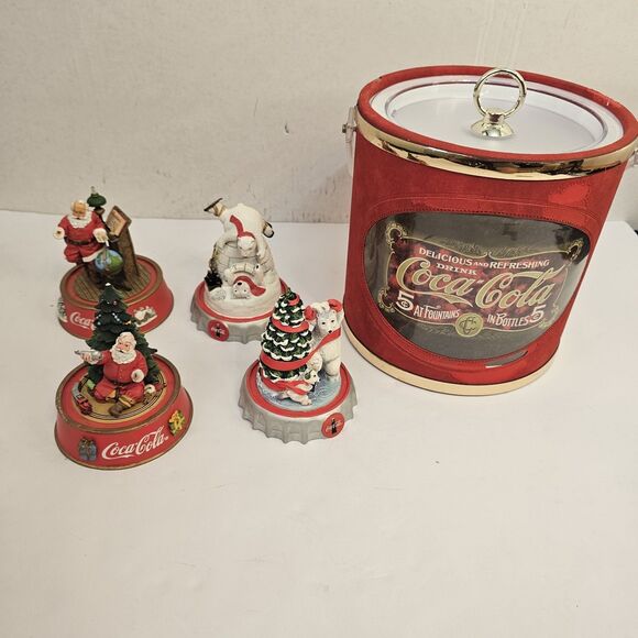 vtg coca cola collectibles Ice Bucket Franklin Mint Holiday Figurine Polar Santa - Picture 1 of 16